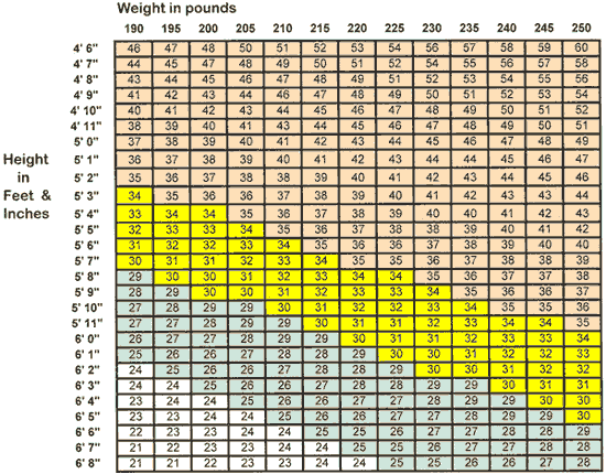 men bmi chart