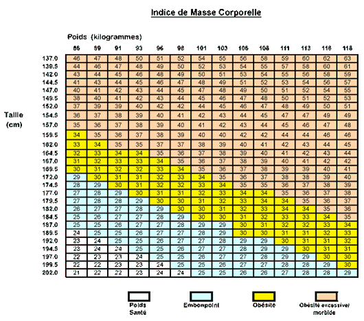 IMC pour 86 à 118 kilos IMC pour 86 à 118 kilos